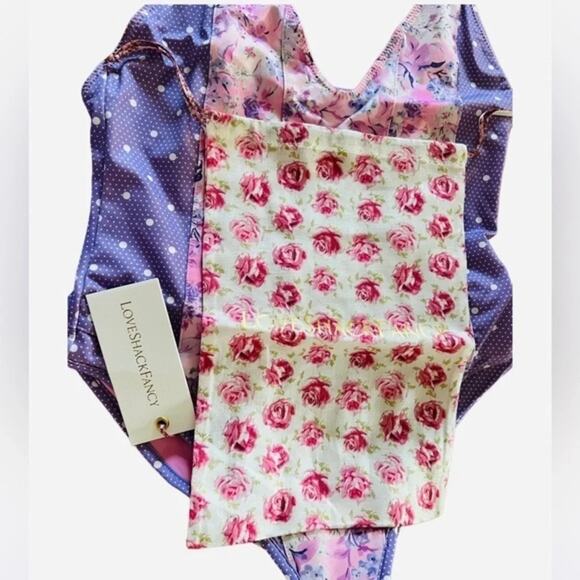 LoveShackFancy Purple Pansy Floral Shailee One Piece Swimsuit XS‎ NWT - Picture 10 of 11